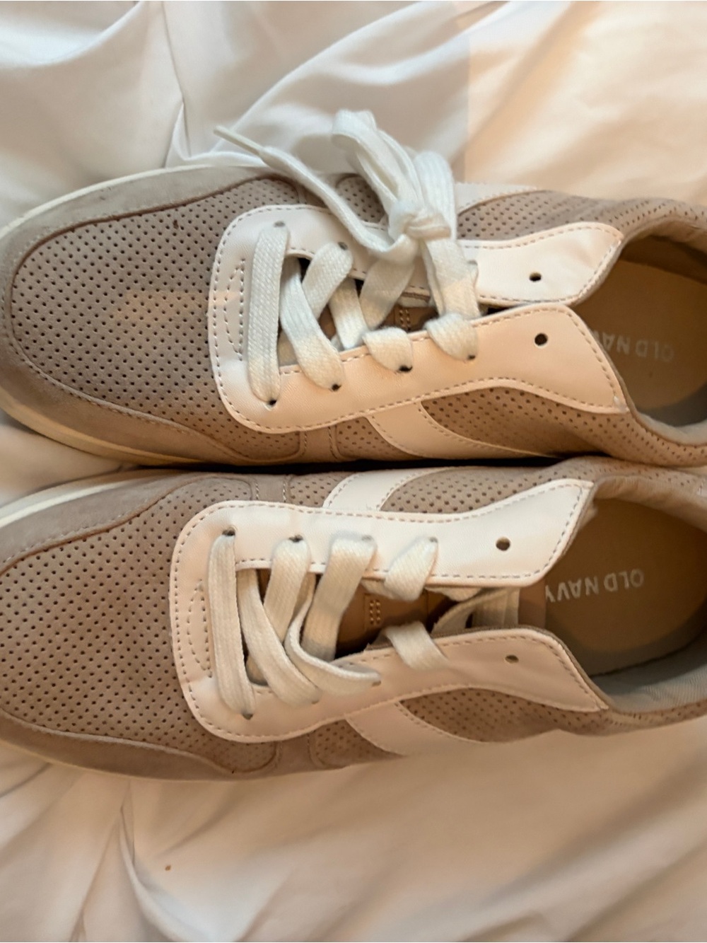 Old Navy Women’s Taupe and White Perforated Lace-Up Sneakers